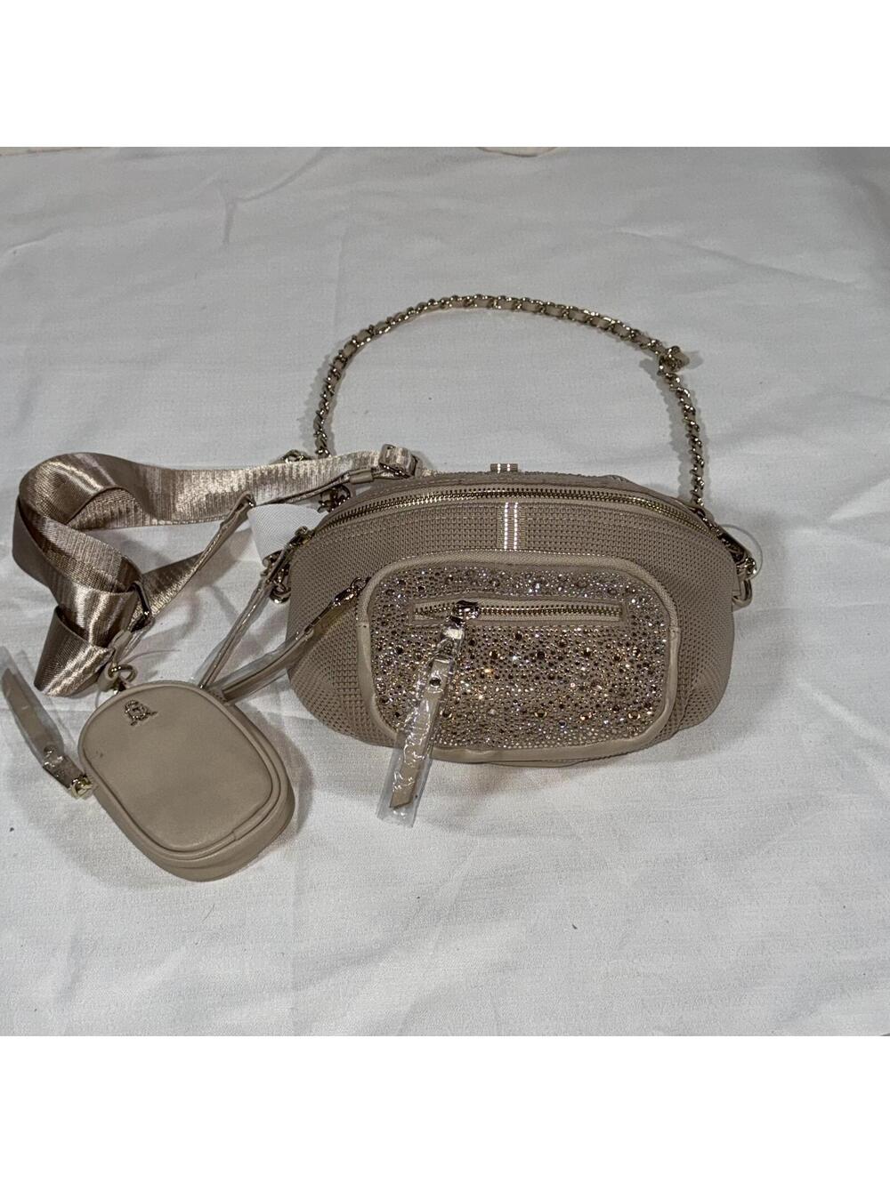 NWOT Steve Madden Bmaxima Fanny Shoulder Cross Body Rhinestone Chain Strap Tan‎